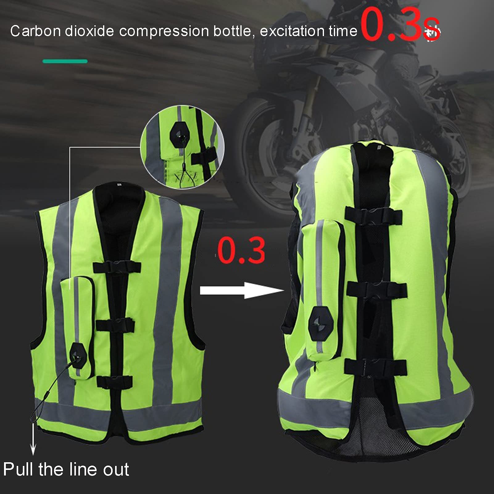 Chaleco De Airbag De La Motocicleta Chaleco De Airbag Reflexivo De Los Hombres Suspensión / Cremallera, Tamaño Ajustable Utilizado En Equitación Ecuestre, Equipo De Motocicletas De Bicicleta.