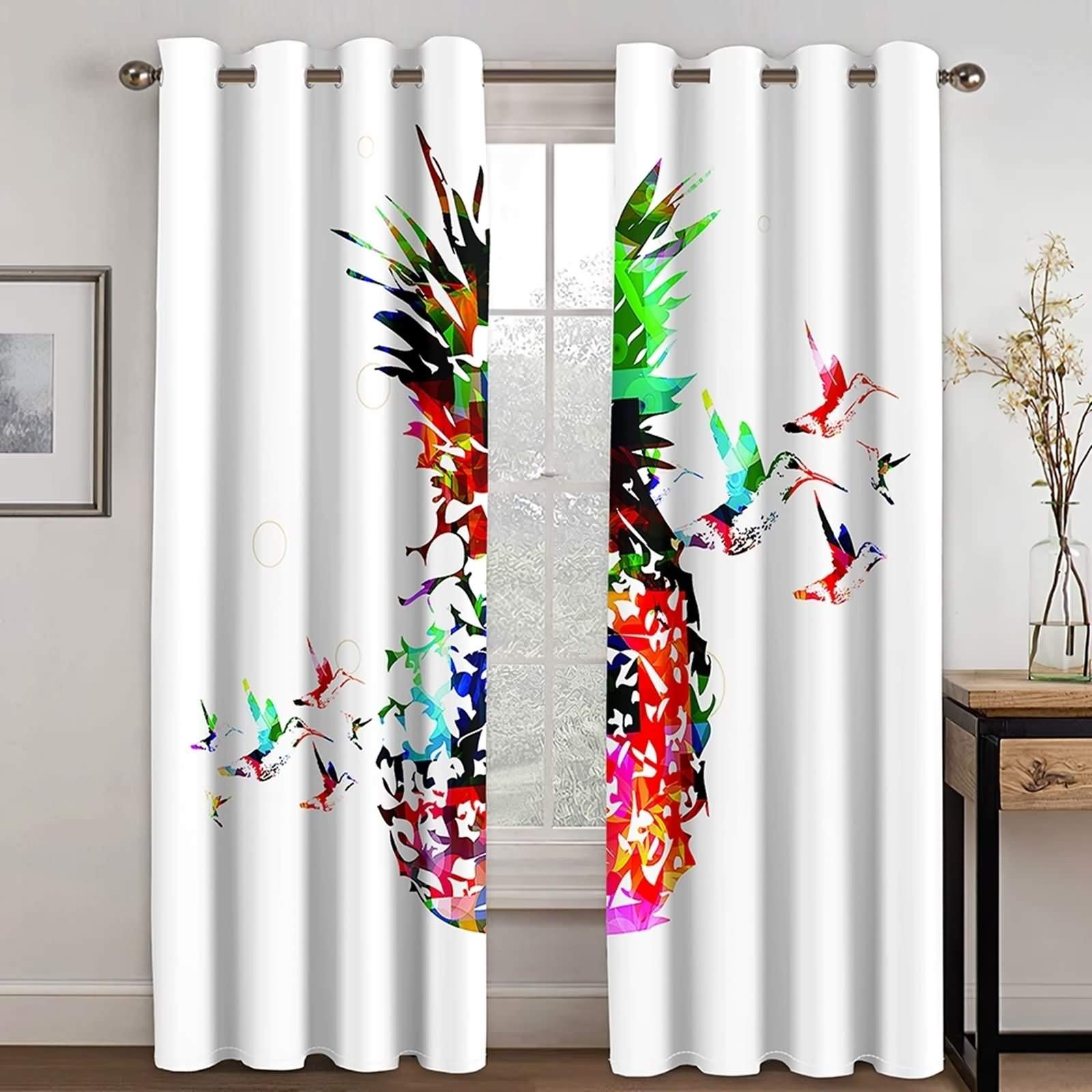 Rideau occultant blanc isolant thermique anti-chaleur imprimé ananas multicolore