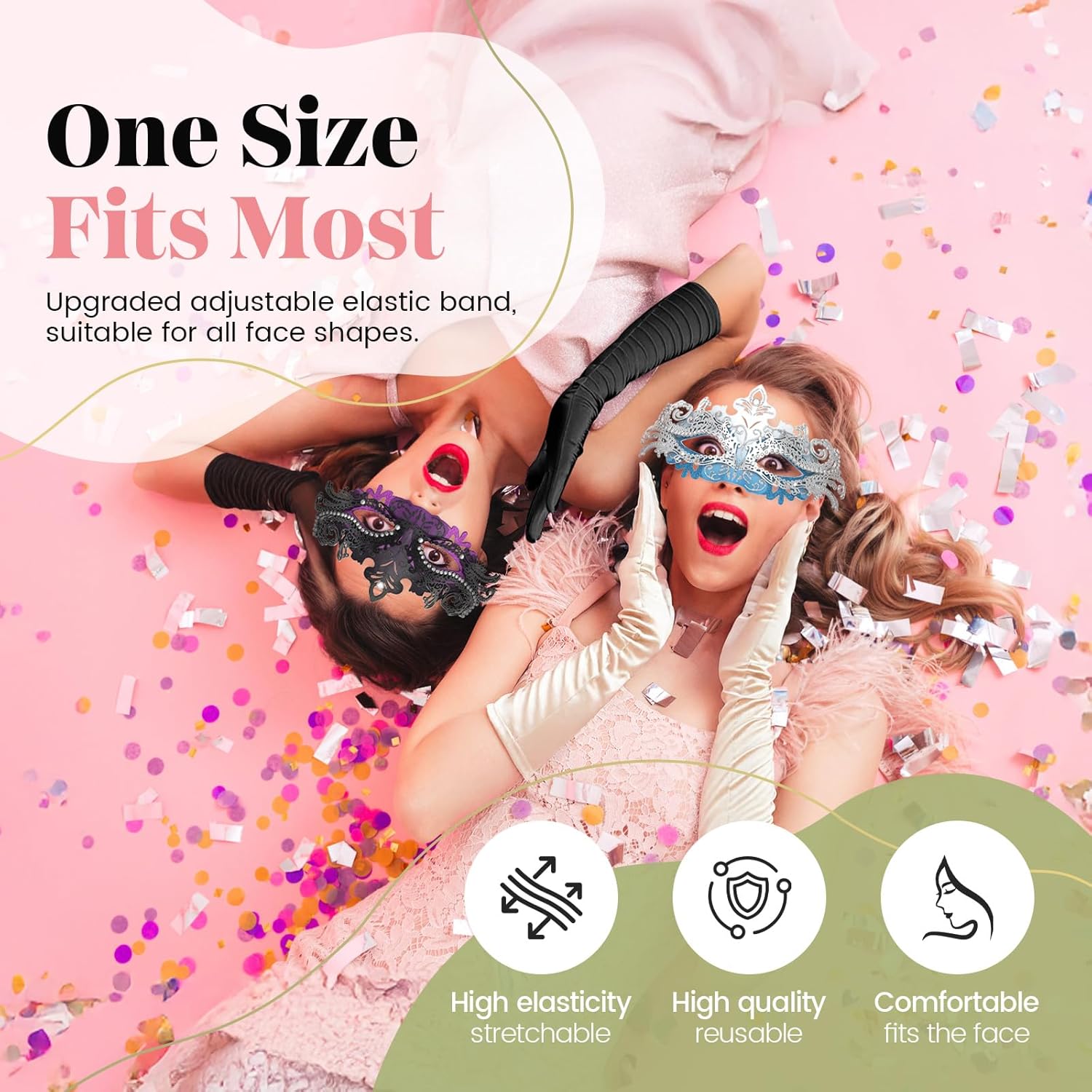 Women’s Masquerade Mask & Long Satin Opera Gloves Set – Elegant Rhinestone Costume Accessories for Adults – Elbow-Length Gloves for Masquerade Balls Mardi Gras Christmas & New Year Parties - Image 7