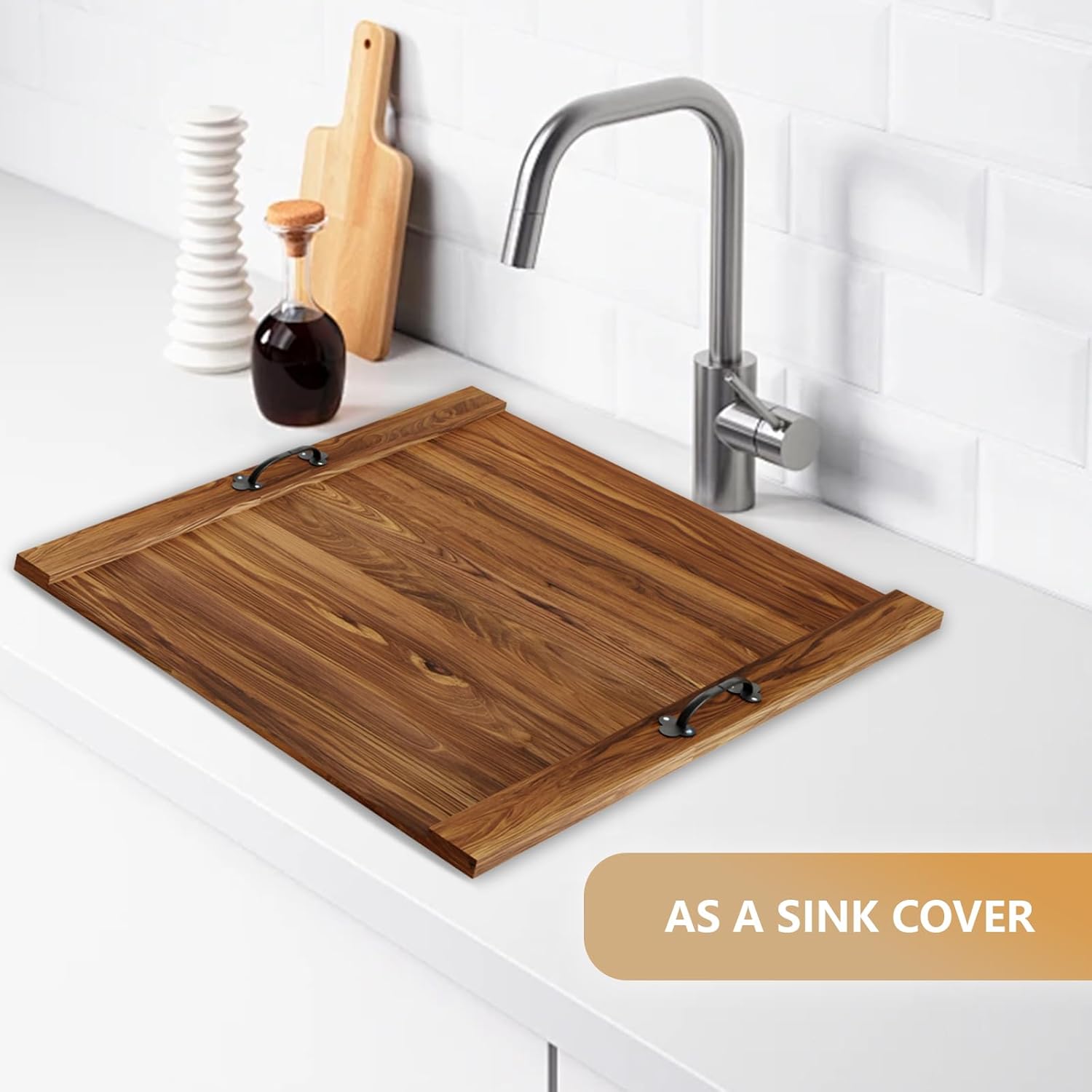 Noodle Board Stove Cover with Handle Wooden Stove Top Cover Board 29.5x22" for Electric Gas Stove Burner, Glass Range Stovetop Cover