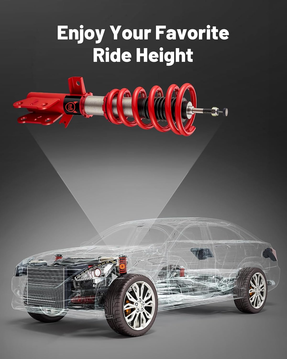 EVIL ENERGY Coilovers Compatible for Ford Fusion 2013-2020, Height Adjustable Coilovers Lowering Kit with 32-Level Damper Adjustment, Coilovers Suspension Kit, Red