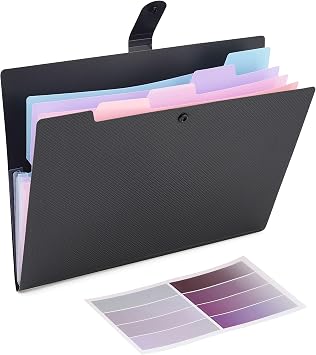 Expanding File Folder, 5 Pocket Cute Folders with Labels Letter Size Accordion File Organizer Portable Expandable File Folder For Documents Aesthetic Paper Organizer Folder for School Office