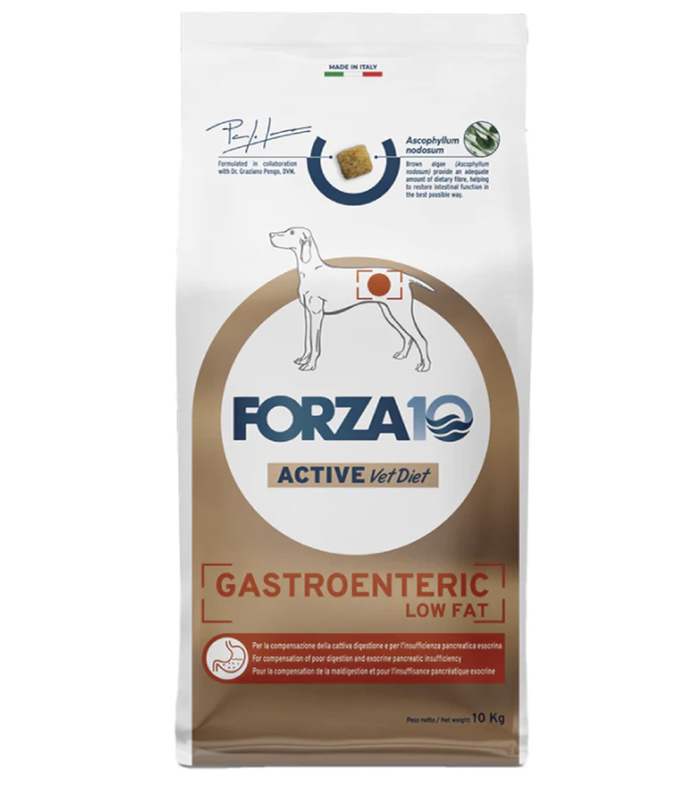 Forza 10 Active Vet Diet Gastroenteric Low Fat, Cibo Secco per Cani, Dieta Veterinaria, 10 Kg