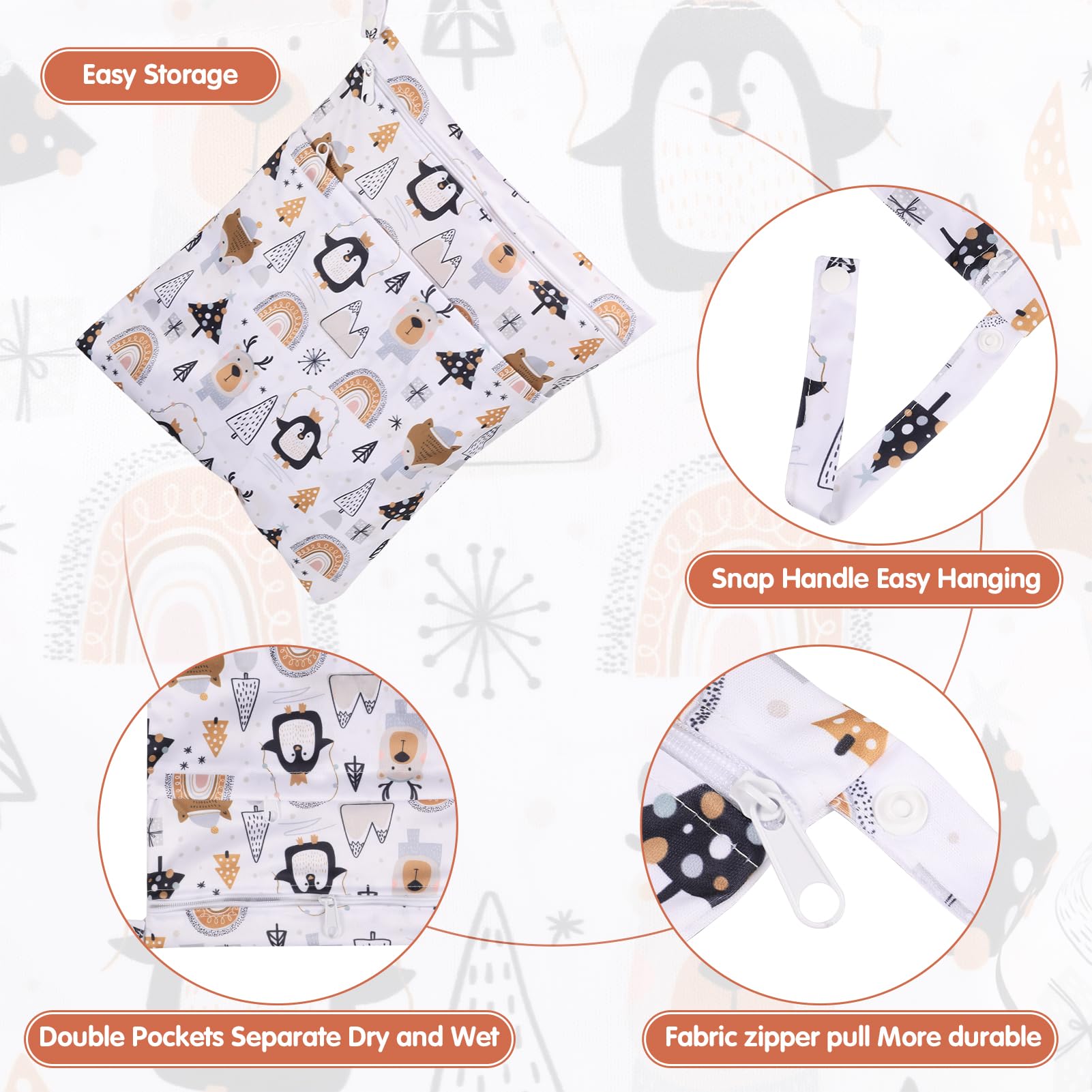 2 Stück wasserdichte Stoffwindeln Nasstaschen Große Wickeltasche Wetbag Nasstaschen Wiederverwendbare,Cartoon-Druck Wet Dry Cloth Windeltasche mit Reißverschluss für Baby Reisen Unterwegs