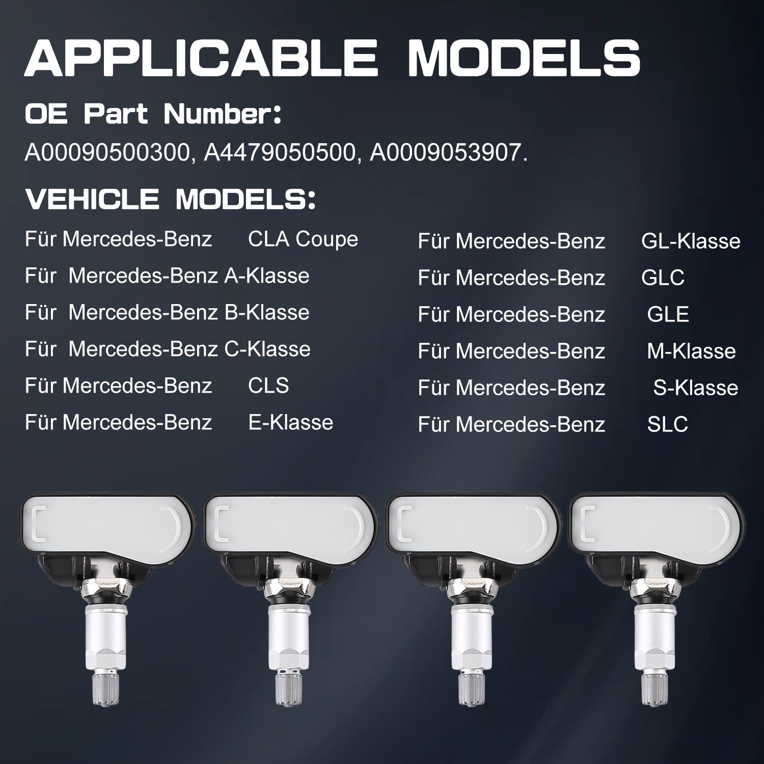 LICHENGTAI Lot de 4 capteurs de pression des pneus TPMS compatibles avec Mercedes W205 W212 W222 W246 W176 capteur de moniteur de pression des pneus de voiture RDKS A4479050500, A0009053907