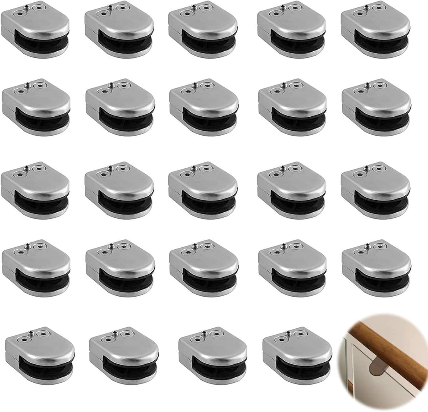 24Pcs Stainless Steel Round Glass Clip 4 Sizes to Choose from Glass retaining Clips Adjustable Glass Brackets Flat Back for Balustrade Staircase Handrail Window,Extra Large Size