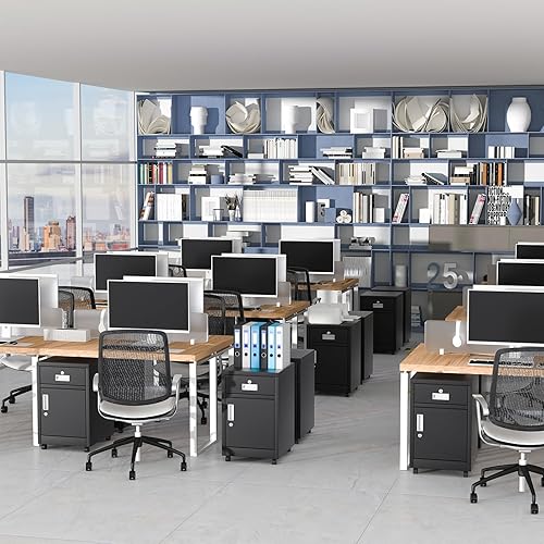 Miniatura 7 de VASAAOSD Archivador móvil rodante, archivador de metal con 2 cerraduras, archivador con cajones y ruedas, archivador debajo del escritorio para