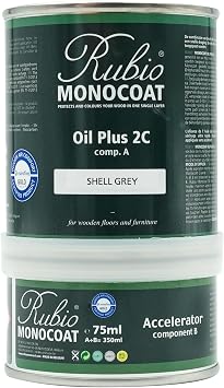 Rubio Monocoat Wood Stain & Finish 175 ft2 - Shell Grey | Oil Plus 2C | Quick-Dry, Eco-Friendly Linseed Wood Oil for Indoor Use, Includes Accelerator Part B | Protector | 350 ml