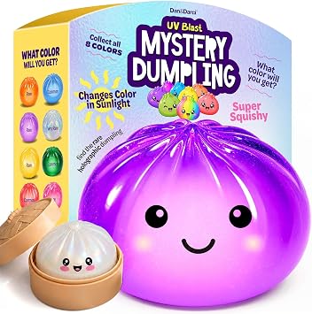 Glitter Dumpling Squishy Mystery Box - UV Color-Changing - Squishies Squeeze Toys - Squishys Big Dumplings Fidget Stress Sensory Toys - Gifts for Kids, Teens, Girls, Boys - Desk Toy Squishy Dumpling