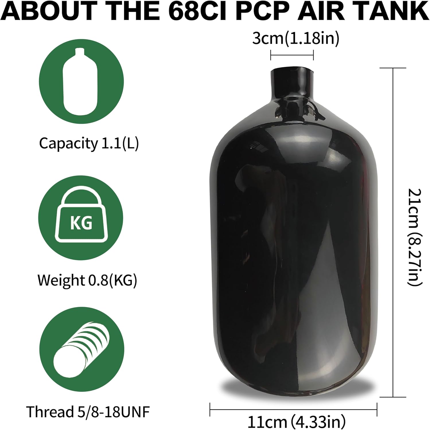 DOT 68ci PCP air Tank System,4500psi Black Carbon Fiber Paintball Tank,HPA Tank Paintball air Tank pcp Tank with 5/8-18UNF Thread Dual Gauge Valve and Tank Handbag