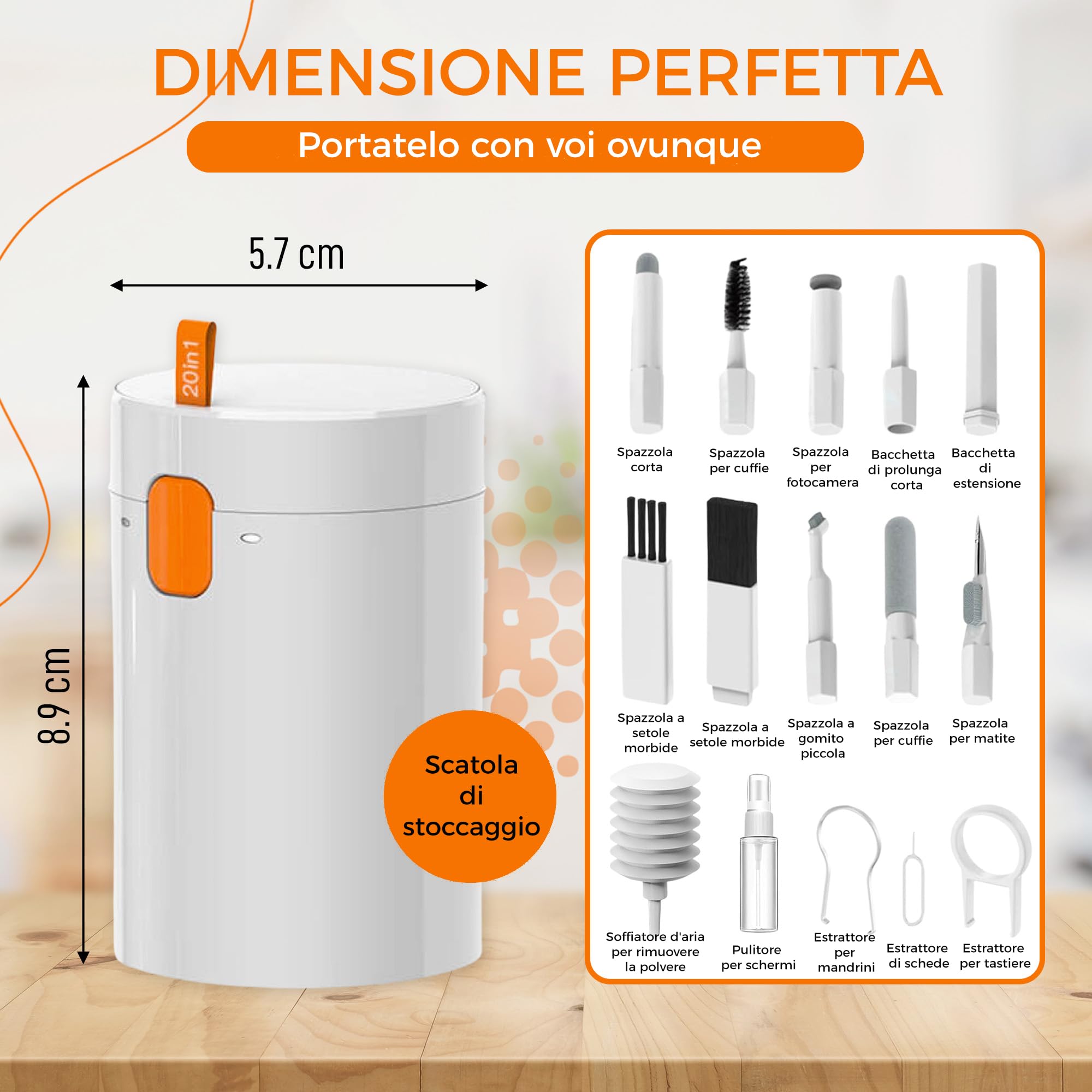 Kit Pulizia 20 In 1 Per Tastiera, Auricolari, Lenti - Penna Pulisci, Spazzole, Soffiatore Aria, Estrattore Tasti