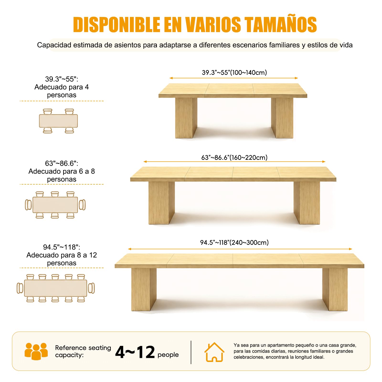 Mesa de Comedor de Madera para 4-12 Personas, Mesa Rectangular para Cocina y Comedor con Armarios de Almacenamiento Integrados, Mesa Moderna Efecto Roble para Salón, Oficina y Apartamento
