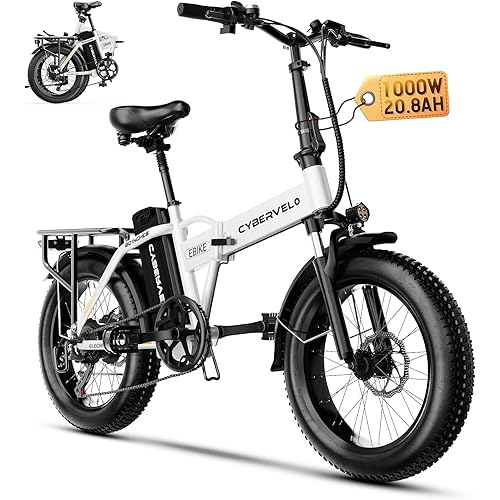 1000W Folding Electric Bike, 48V 960WH Large Removable Battery E-Bike, 30+MPH, 80 Miles Max Range, 20" Fat Tire Electric Bike for Adults, Adult Electric Bicycles for Commute