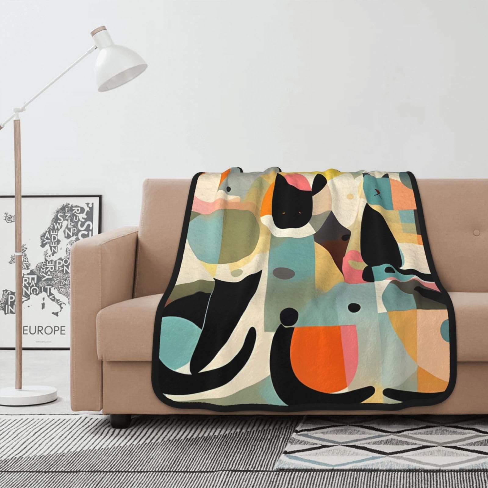 Couverture polaire flanelle douce décoration chambre plaid lit chat moderne