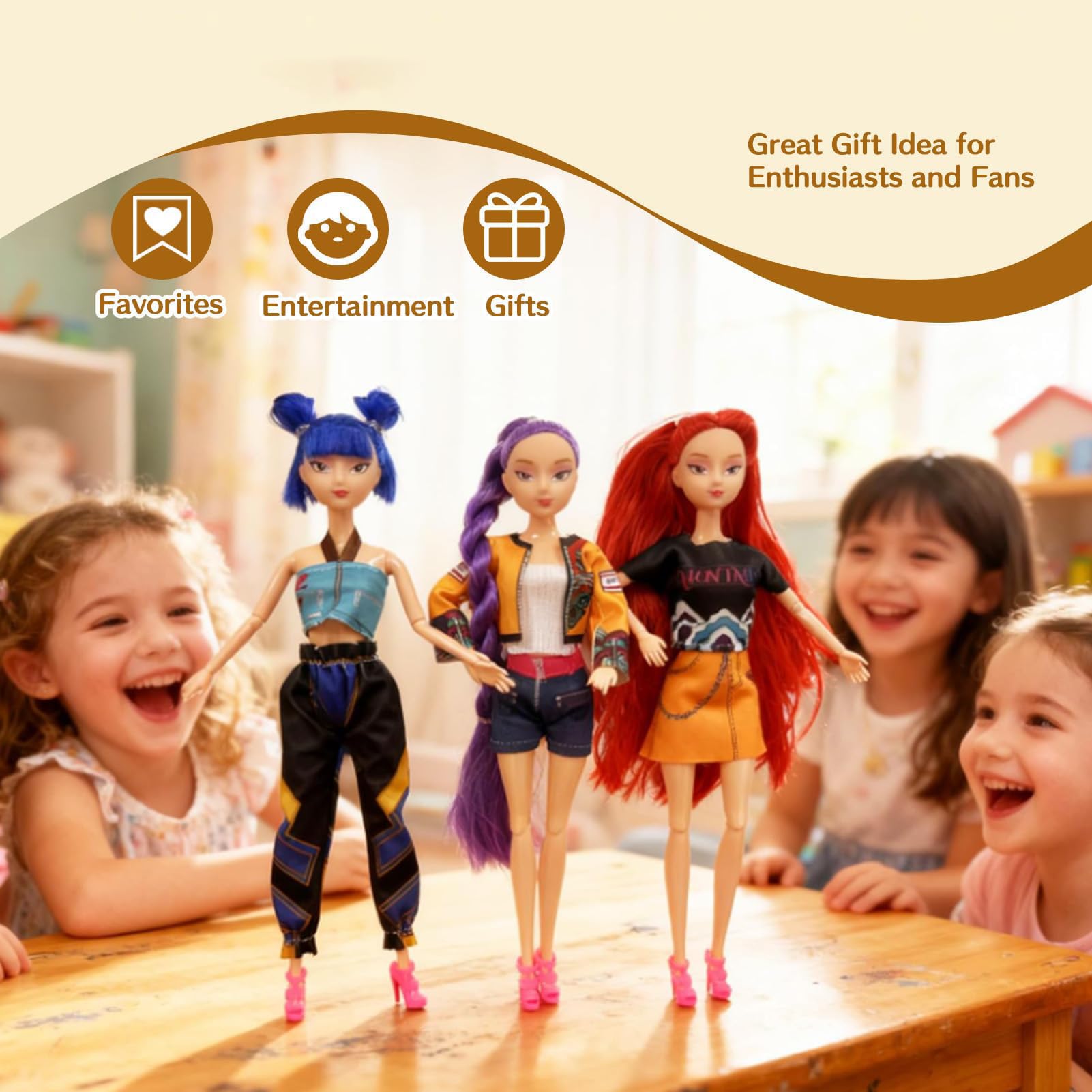 Bambole 𝐊-𝐏𝐎𝐏 𝐃ém0n 𝐇unders 29 cm – Figurine K-pop Huntrix Rumi/Mira/Zoey Articolate con Vestiti e Accessori – Giocattolo per Bambine, Collezione e Regalo Fan (A)