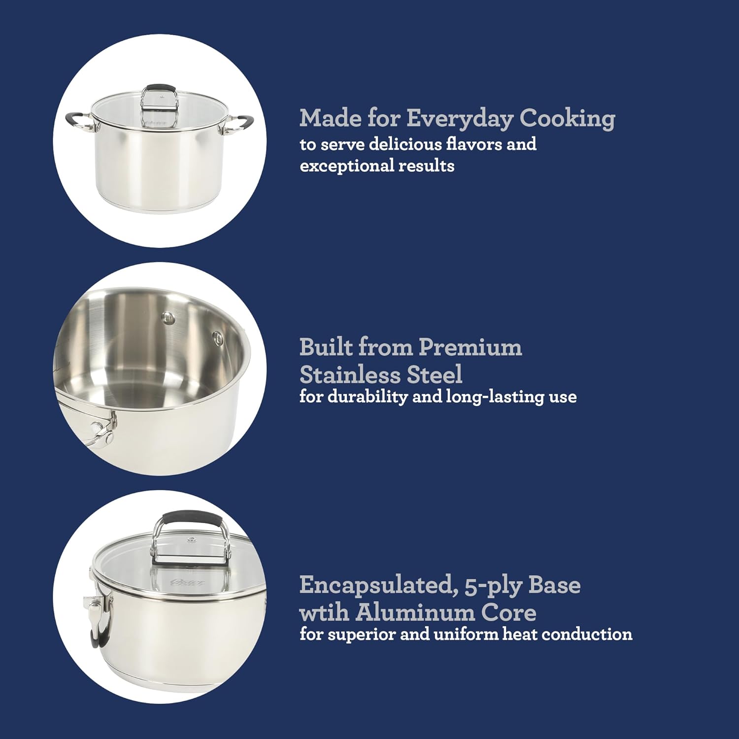 Oster Platinum Silverbolt 6 Piece Stackable Space-Saving Dutch Oven Sauce Pan Cookware Set