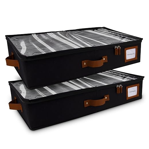 HOMELUX THEORY 2pc Under Bed Storage Containers, Bedroom Under the Bed Drawer Storage Organizer with Bins and Lids, Large Underbed Clothes Storage Box Ideal for Blanket, Fabric, & Shoes (Black)