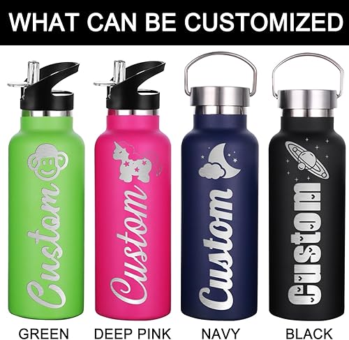 Miniatura 5 de Botellas de agua personalizadas con tapa con popote para mujeres y hombres, botella de agua aislada de acero inoxidable personalizada con nombre,