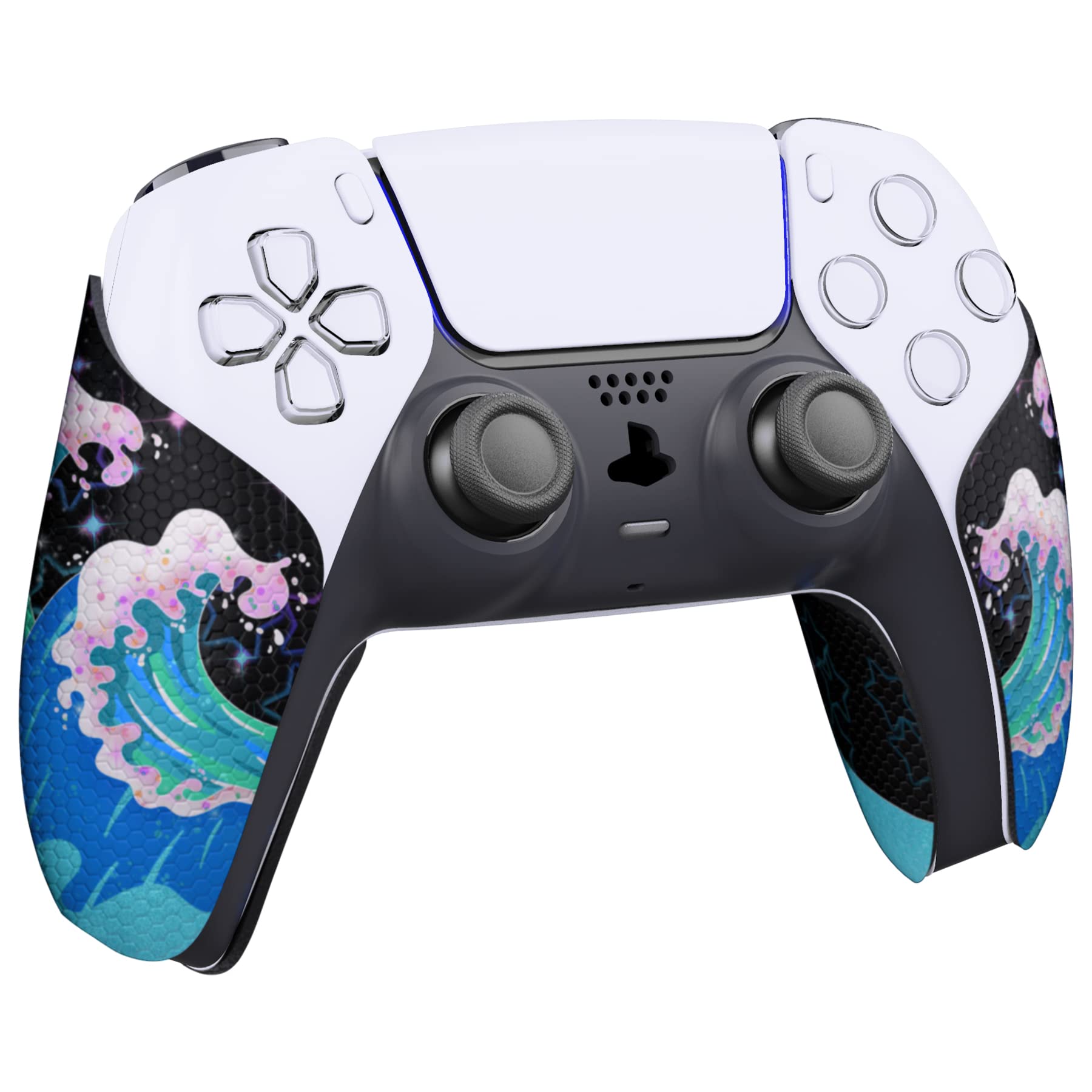 eXtremeRate PlayVital Pegatina para ps5 - Adhesivo de Silicona Antideslizante, Skin de Goma para ps5 Control, Protector con Textura para Mejor Agarre en el Mando (Olas Resplandecientes) - 4