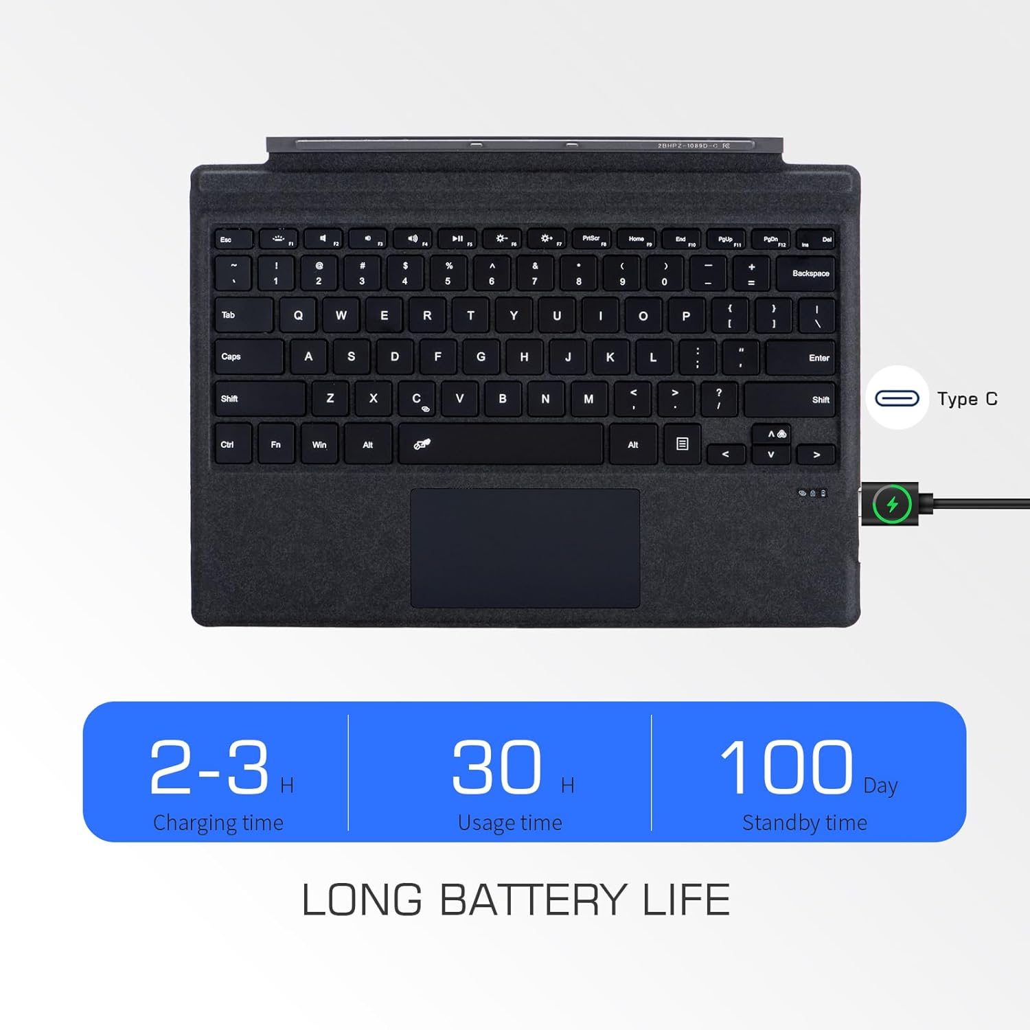 Junfire Detachable Keyboard for Microsoft Surface Pro 7 Plus/Pro7/6/5/4/3 – 7-Color Backlit Wireless Keyboard with Touchpad, 14 Shortcut Keys, 30H Battery – Magnetic & Slim Design, Black