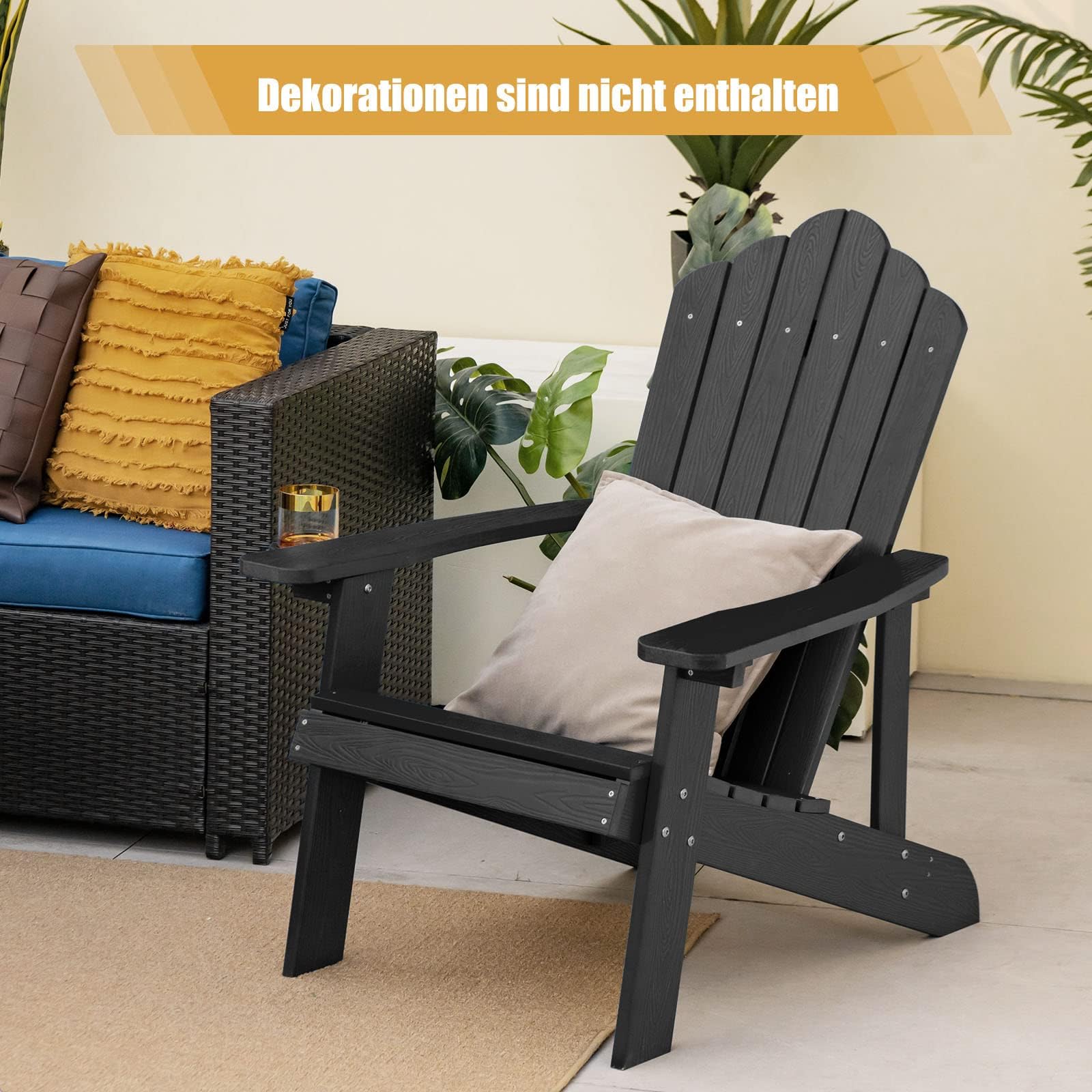 FANTASK Adirondack Chaise de Jardin en Plastique avec Porte-gobelet, résistante aux intempéries, capacité de Charge de 170 kg, Noire