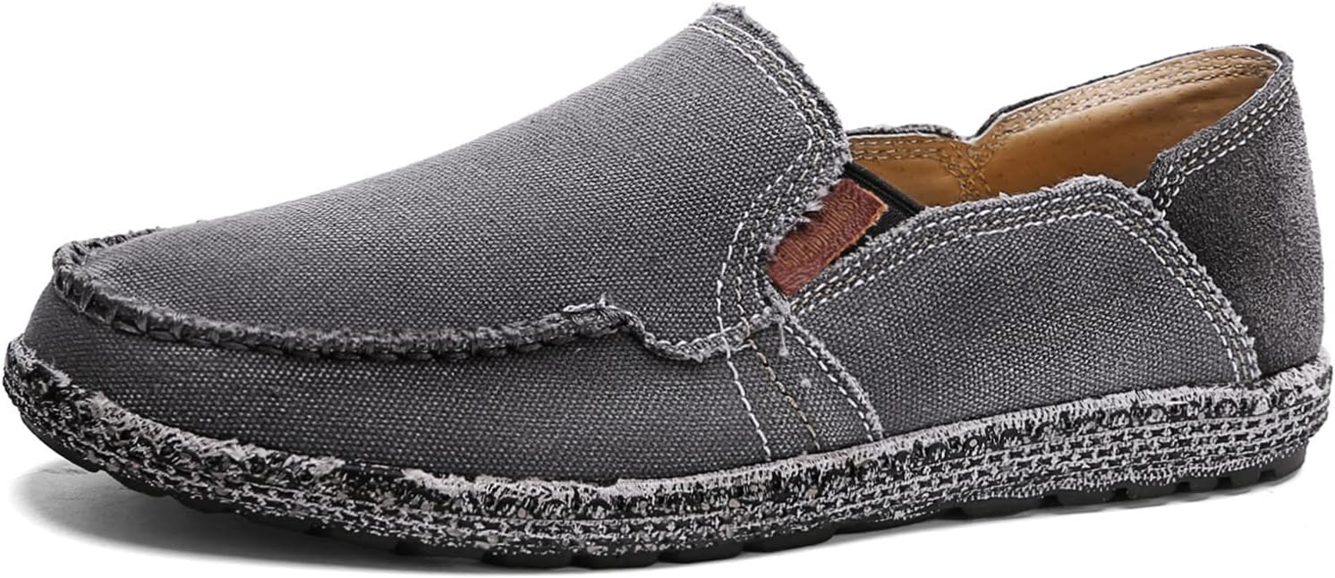 Mens Canvas Shoes Classic Slip on Deck Shoes Boat Shoes Non Slip Casual Loafer Flat Outdoor Sneakers
