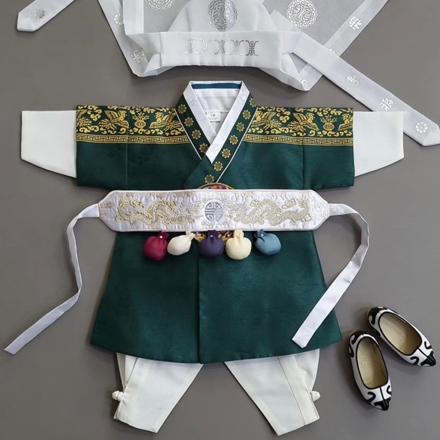Korean Boy Foil Green Hanbok 100days, 12month Korean Traditional Dress Baby Boy Kids Hanbok