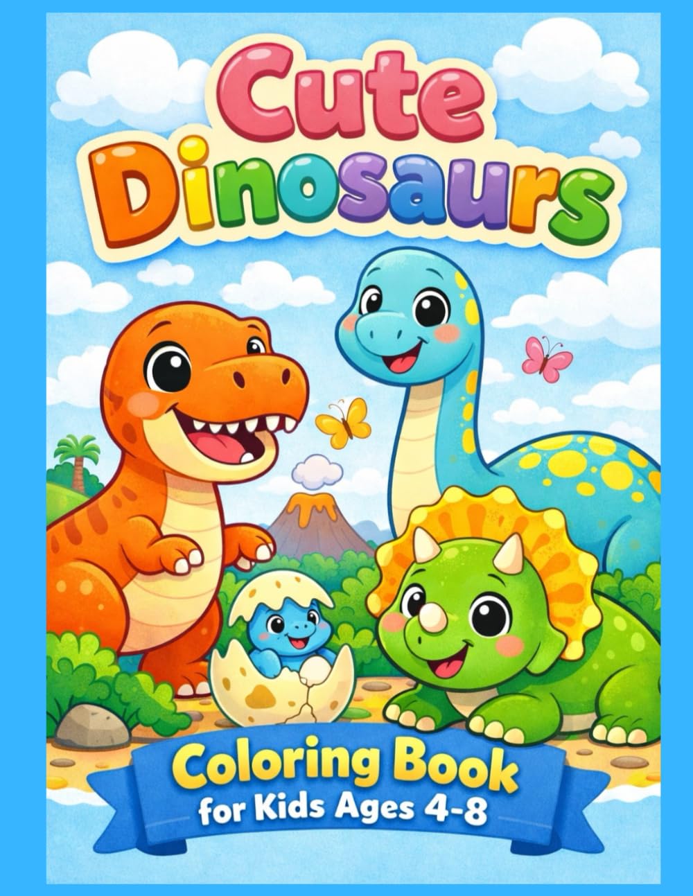 Cute Dinosaurs: Coloring Book for Kids Ages 4–8 Fun and Easy Coloring Pages for Boys and Girls