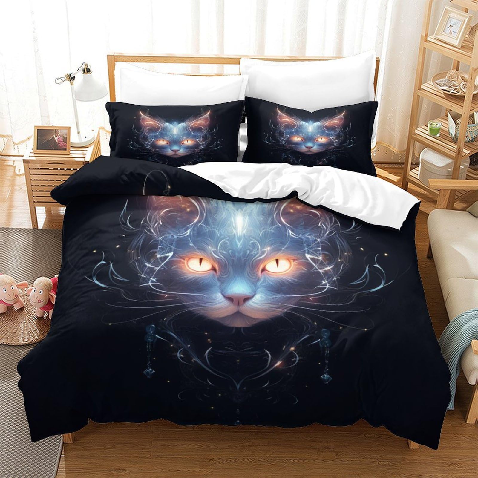 Housse de couette chat en microfibre respirante et ultra douce parure de lit Super King