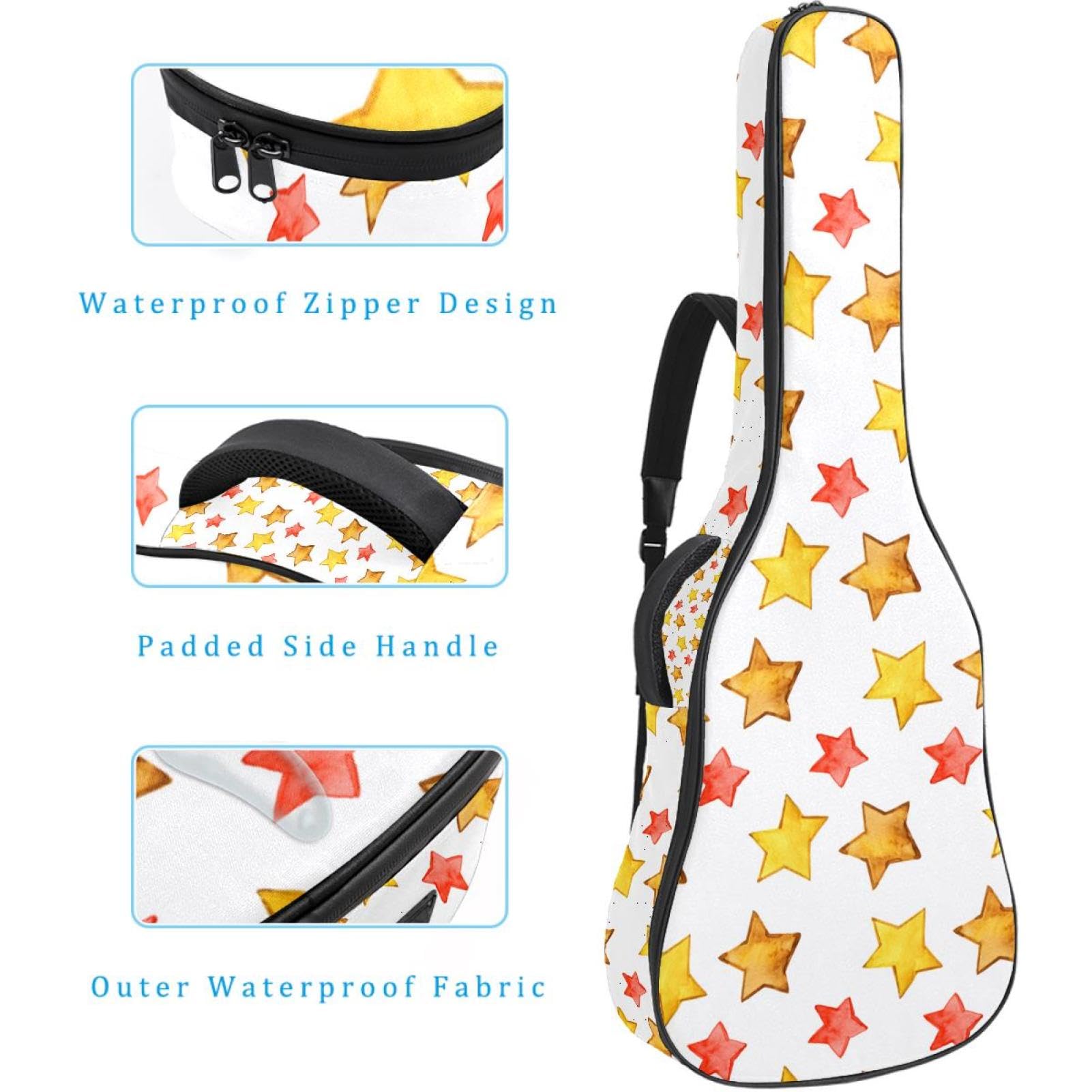 Torba na gitarę akustyczną wodoodporny plecak na gitarę grubo miękki wyściełany żółty gwiazda klasyczna obudowa na gitarę, wielobarwny, 42.9x16.9x4.7 in, Organizer do torby