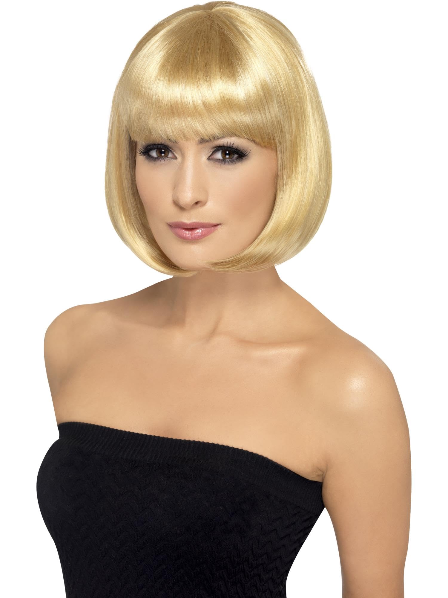 SmiffysPartyrama Wig, 12 inch, Dark Blonde Short Bob with Fringe, Ladies Glamour Wigs Fancy Dress, Adult Dress Up Wigs