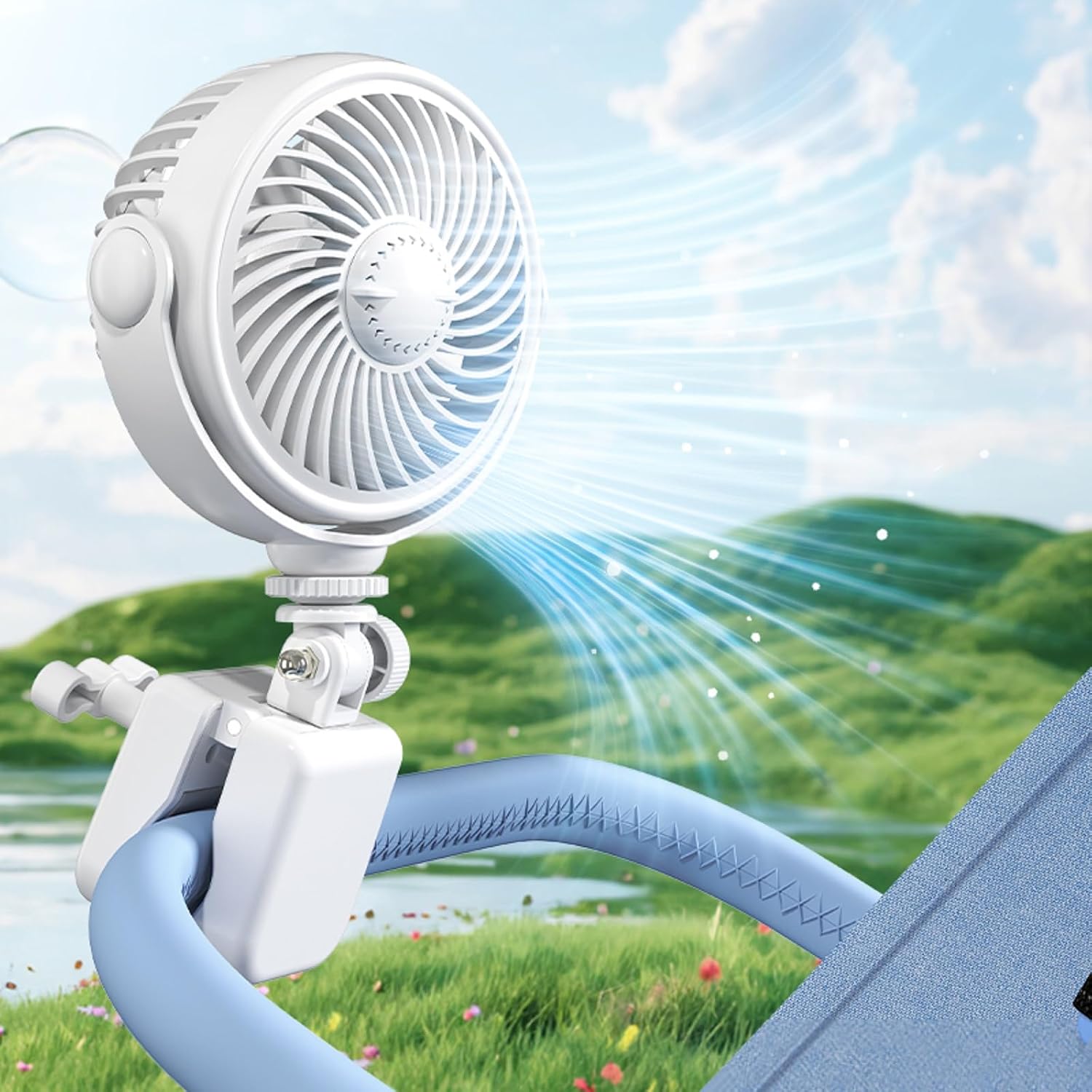 Rechargeable Clip on Fan for Bed with 4000mAh Battery, Small Portable Clip Fan with 360° Rotation & Digital Display, Quiet Personal Fan with 4 Speeds & 3-Level Light for Treadmill, Dorm,Desk（White）
