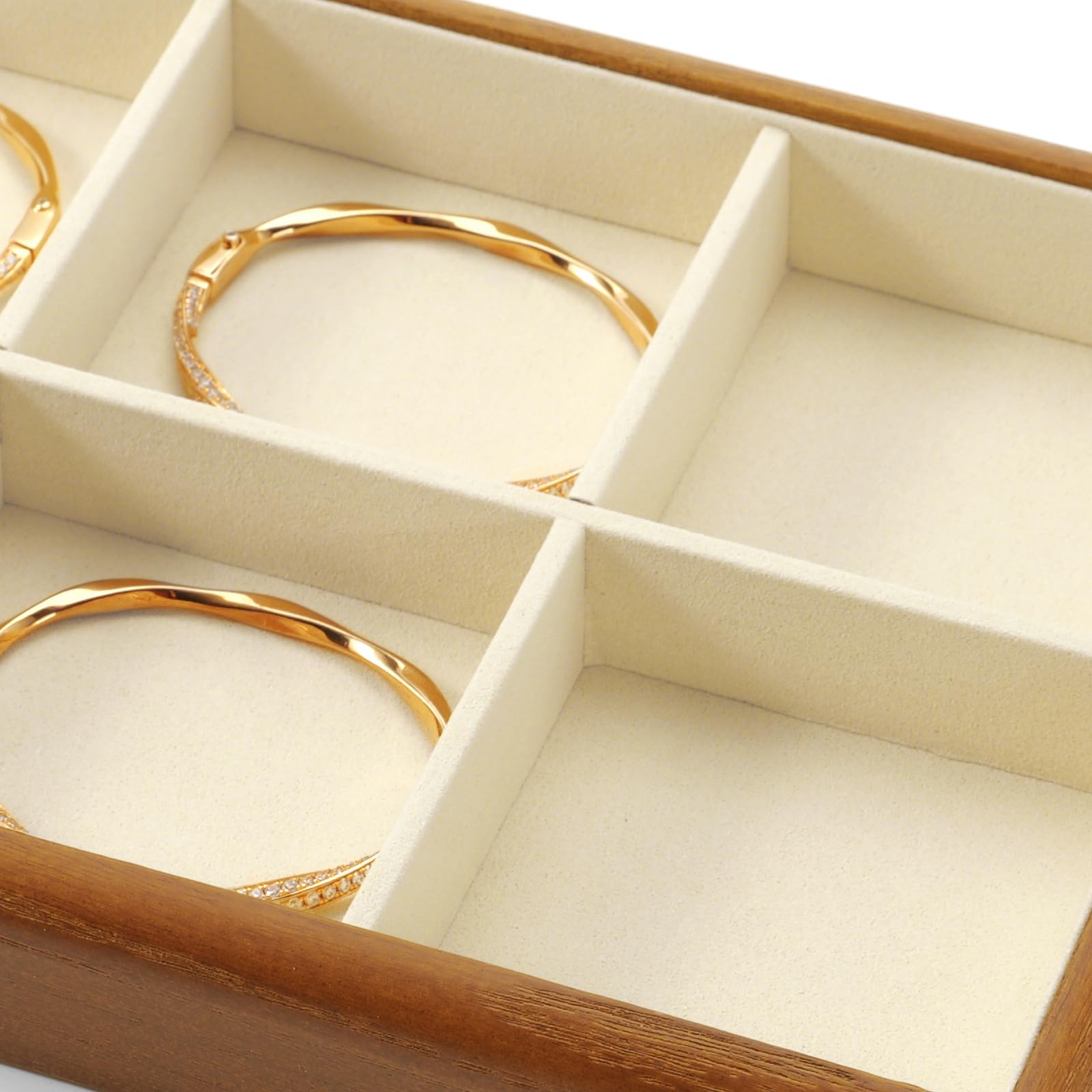 Oirlv Madera Maciza 6 Rejillas,Apilables, Organizador De Joyas, Joyero(Blanco Crema)