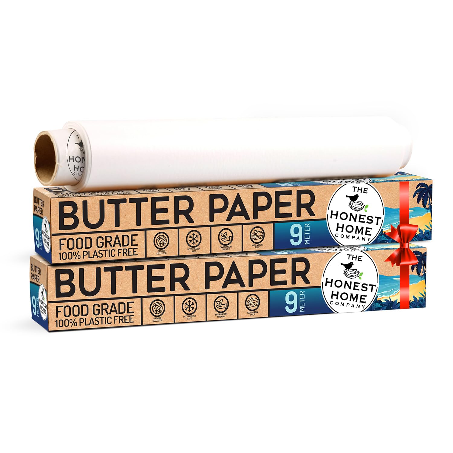 Honest Home Butter Paper Roll Combo | 18 Meters | Pack of 2 (9M + 9M) | 40 GSM, 100% Non-Coated | Easy Tear with Cutter | for Air Fryer and Roti