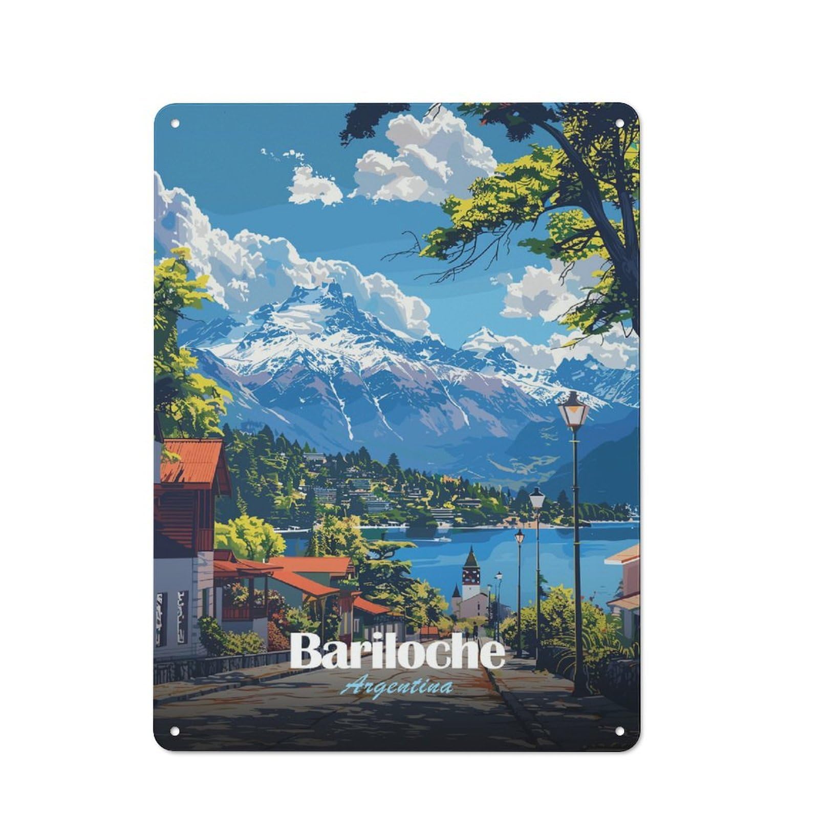 Junmoney Bariloche, Argentina Landscape Cafe Style Metal Wall Decor 40X30cm, Vintage Metal Sign For Takeaway, Bar, Kitchen Or Counter Area