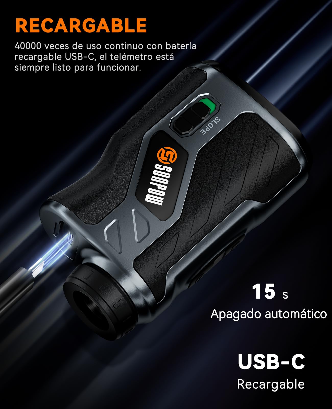 SUNPOW Telemetro Golf Recargable 1200 Yardas con Pendiente, Telemetro Caza de Alta Precisión para Golf y Caza, Aumento de 7X, Bloqueo de Asta de Bandera con Vibración