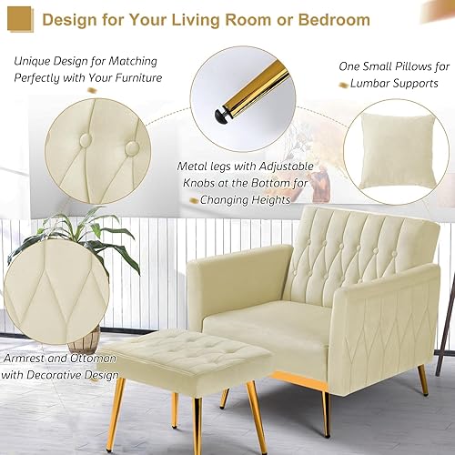 Miniatura 81 de Silla decorativa de terciopelo con reposabrazos y respaldo ajustables, sillón reclinable con botones, sillón reclinable individual con otomana y una