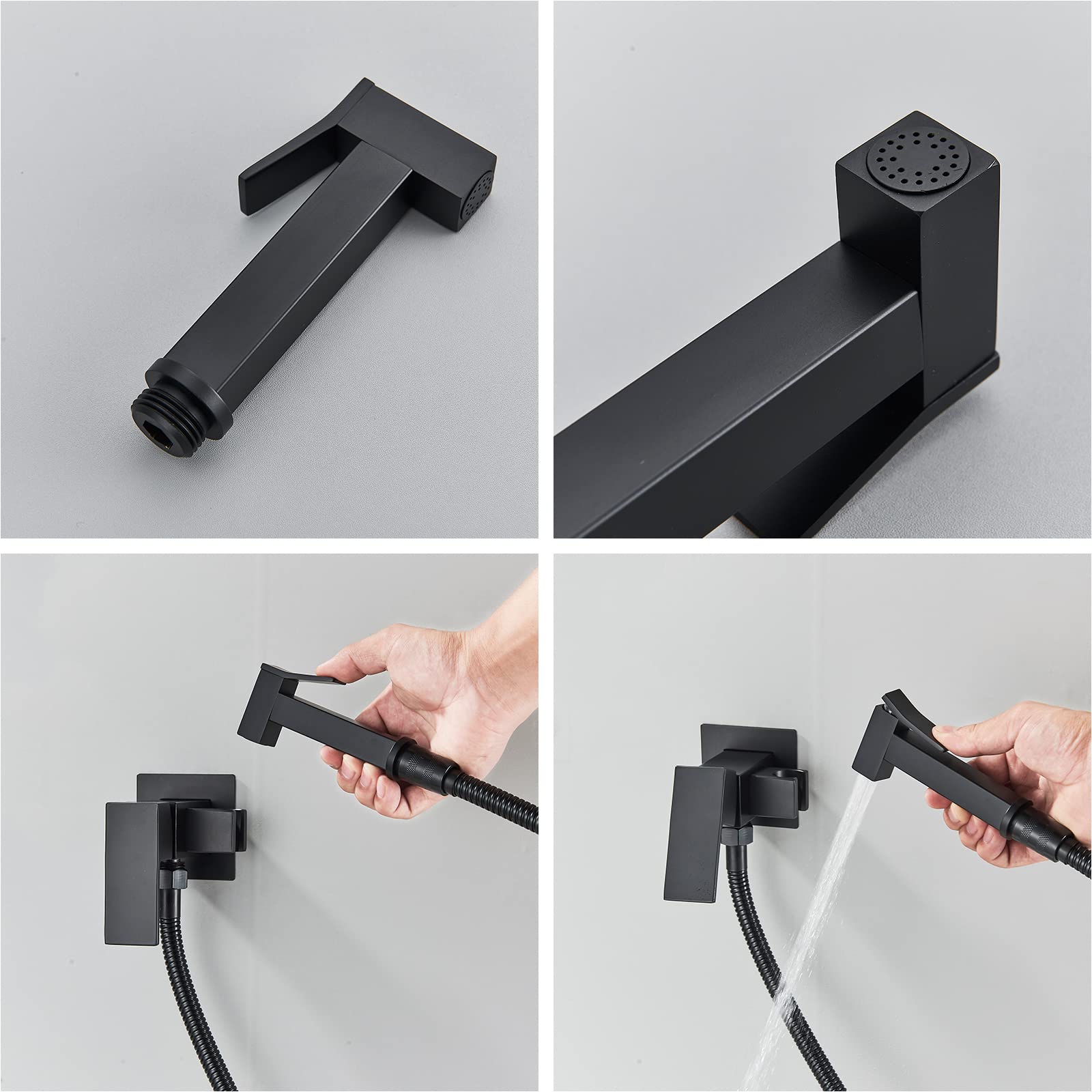 Doccetta per Bidet WC in Acciaio Inossidabile Nero | JUNSHENG Doccetta per Bidet WC in Acciaio Inossidabile con 1.5m Rubinetto Del Bagno Tubo Telescopico Nero