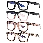 ZXYOO 4 Pack Oprah Style Reading Glasses for Women Men Blue Light Blocking Computer Square Metal Spring Readers(2-Mix Color+1.0)