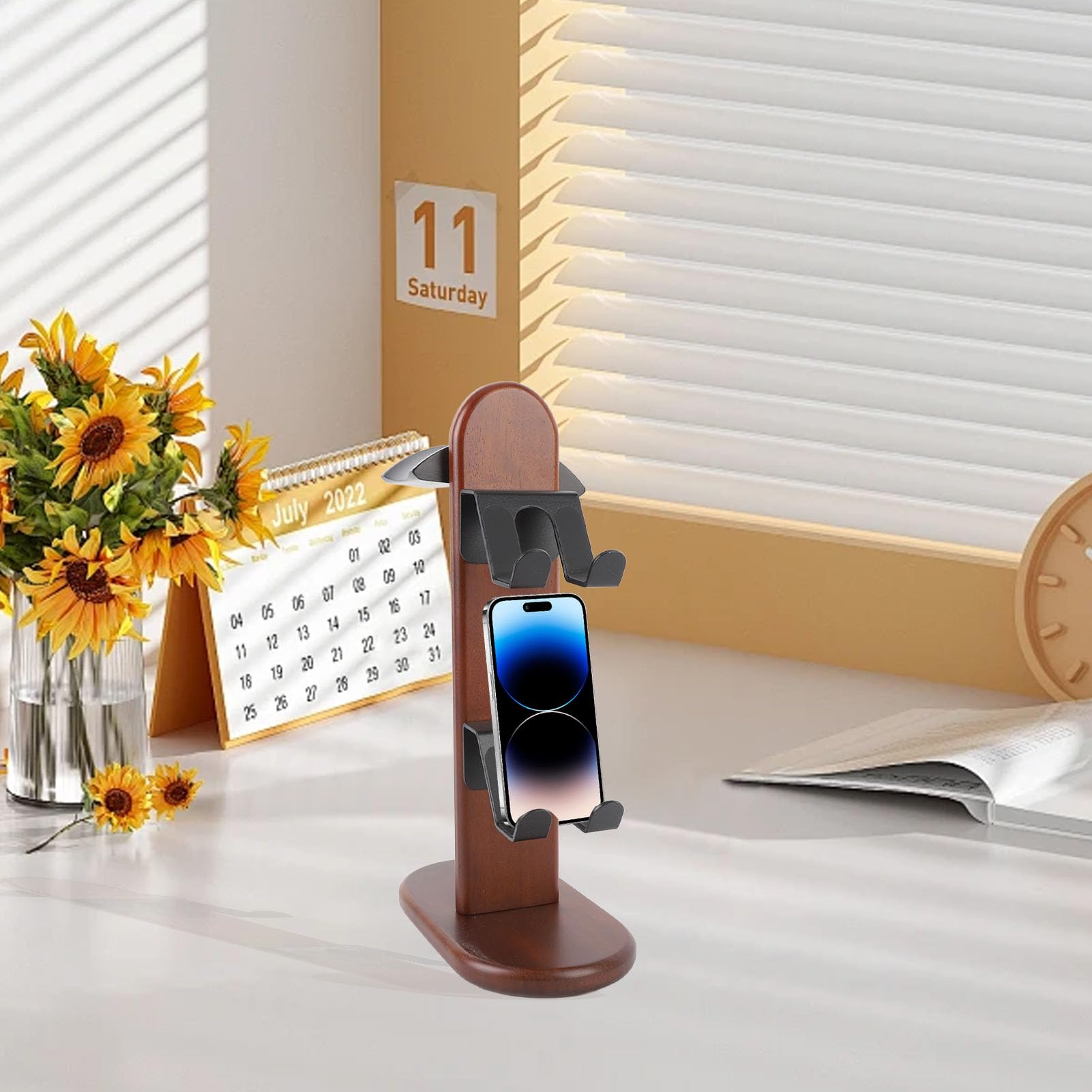 Vvikizy Gaming -Controller -Stand, Walnut Wood Aluminium Alloy Desktop Organizer mit Kopfhörerhalter, für Pro -Controller und Smartphones
