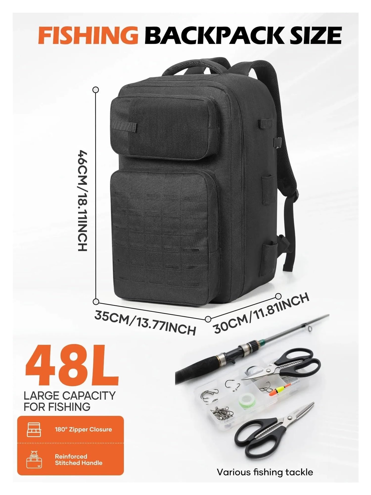 Mochila de Pesca Bolsa Bandolera de Pesca 48 l, Bolsa Almacenamiento, Resistente al Agua, for Acampar, Senderismo, Mochila