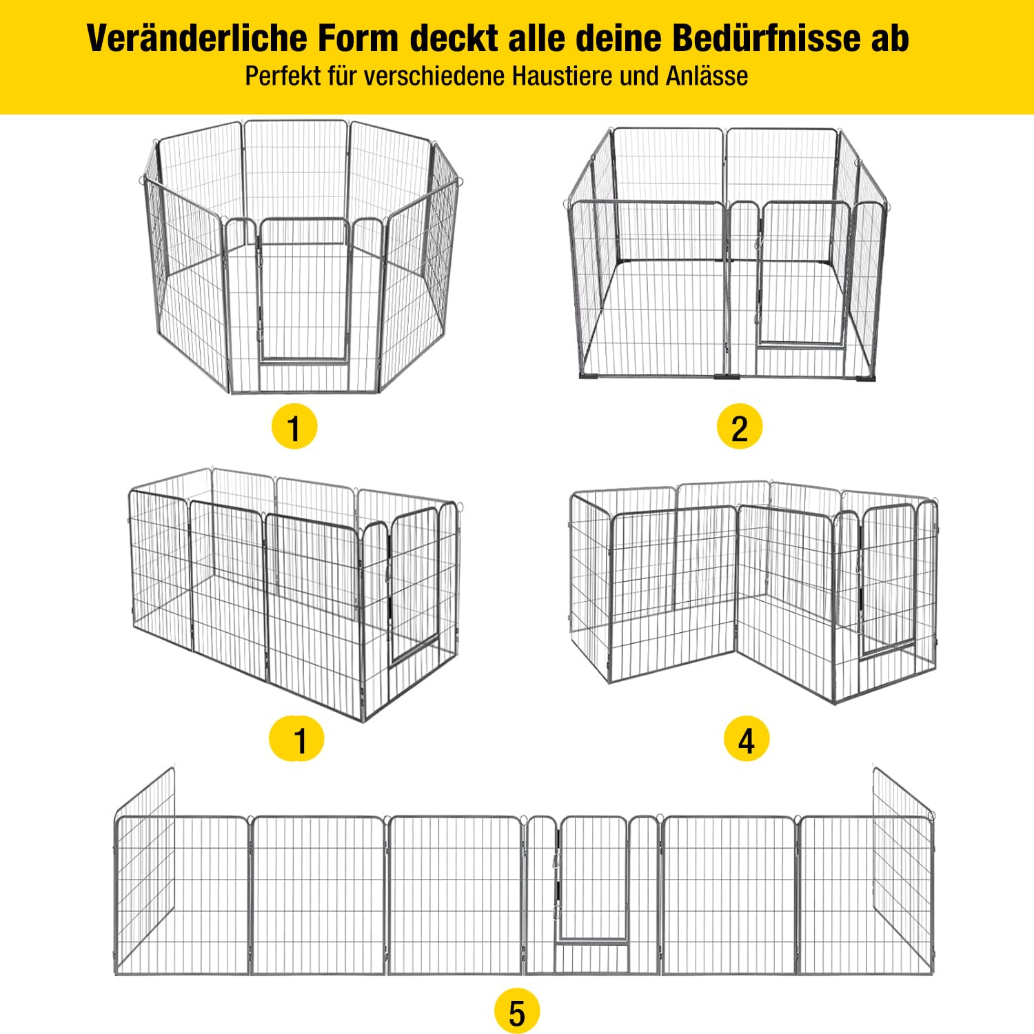 Aivituvin Welpenlaufstall Hundezaun 8 Gitter je 69 x 79 cm Freilaufgehege Starkes Welpenauslauf Hundelaufstall Tierlaufstall mit Tür für Hunde Wohnung Garten (Schwarz, L, 8 Platten)