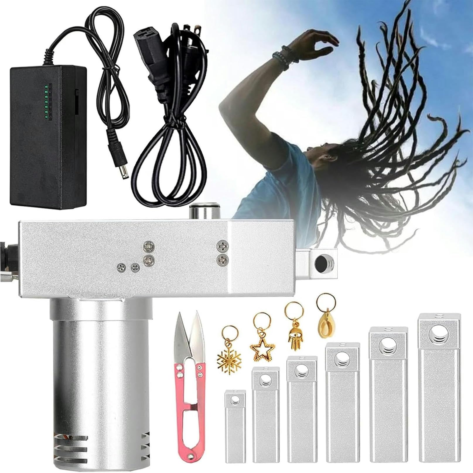 Machine à dreadlocks portable avec 6 têtes interchangeables pour tresses