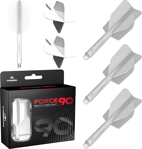 Mission Darts Force 90 | Sistema integrado de vuelo y eje de dardos moldeado de precisión, paquete de 3 plumas y tallos combinados profesionales altamente duraderos 2 en 1 | Delgado - 1