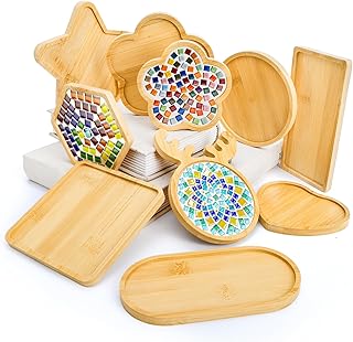 10 Pieces Bamboo Mosaic Coasters, Assorted Shapes DIY Blank Base Trays, Drinking Cup Coaster Art Plate for Mosaic Glass Tile Crafts, Home Decor Gift