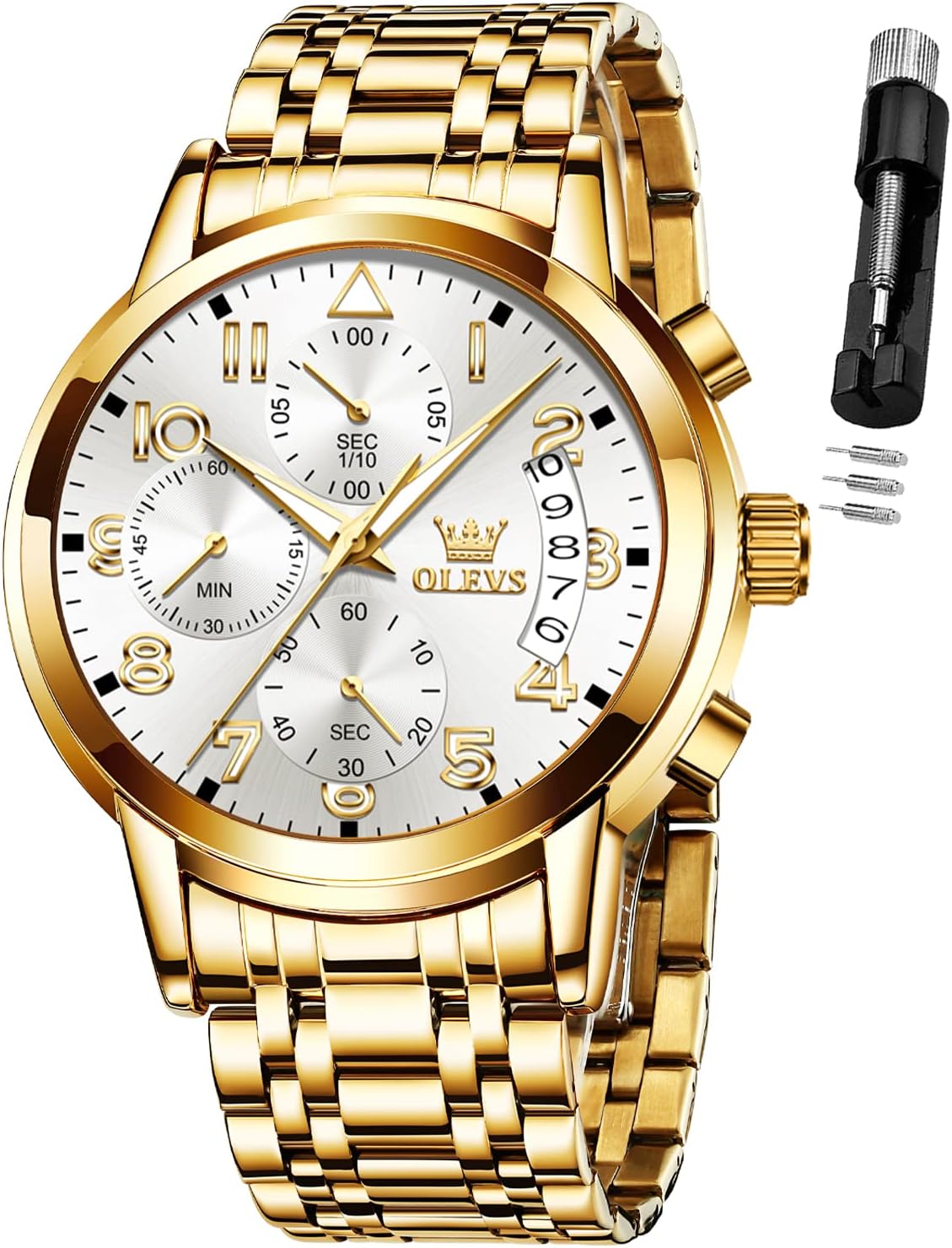 OLEVS Men's Square Analog Quartz Date Stainless Steel Waterproof Luminous Two Tone Wrist Watch