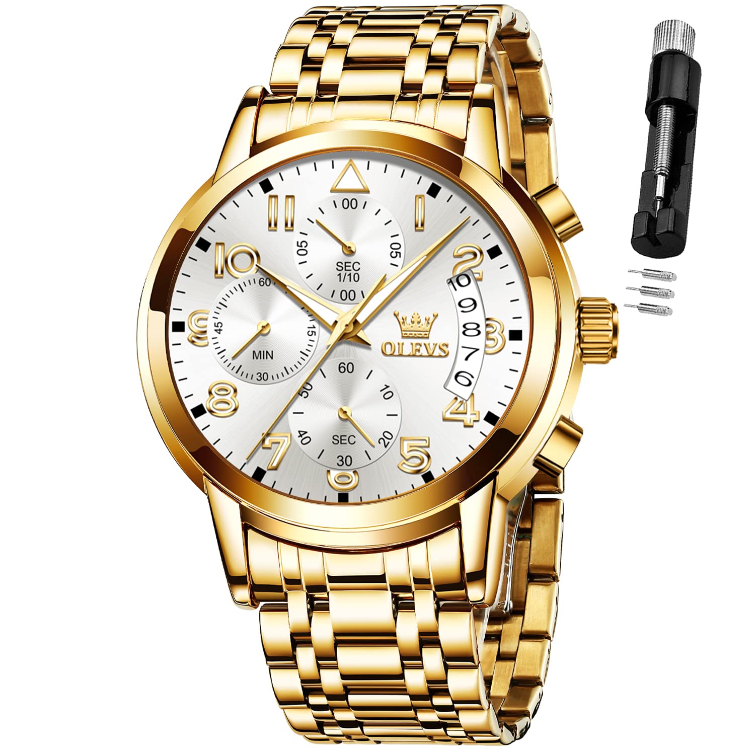 OLEVSMens Watches Chronograph Business Dress Quartz Stainless Steel Waterproof Luminous Date Wrist Watch