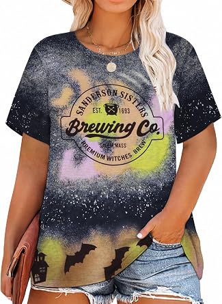 Plus Size Halloween Shirt Women Funny Graphic Short Sleeve Tops Tees