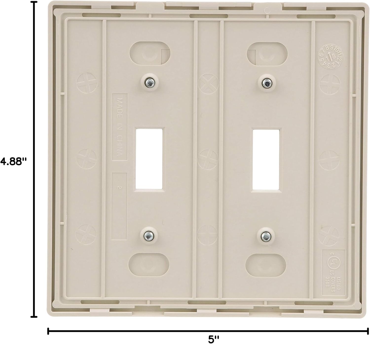 Eaton PJS2LA Polycarbonate 2-Gang Screwless Toggle Switch Mid Size Wall Plate, Light Almond