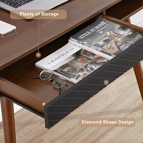 Miniatura 4 de GAOMON Escritorio moderno y simple para oficina en casa, escritorio de computadora moderno de mediados de siglo con cajón, patas de madera maciza y